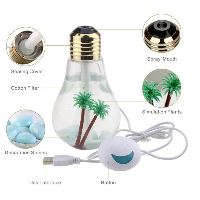 400ML Bulb Humidifier: Ultrasonic Diffuser with LED Night Light